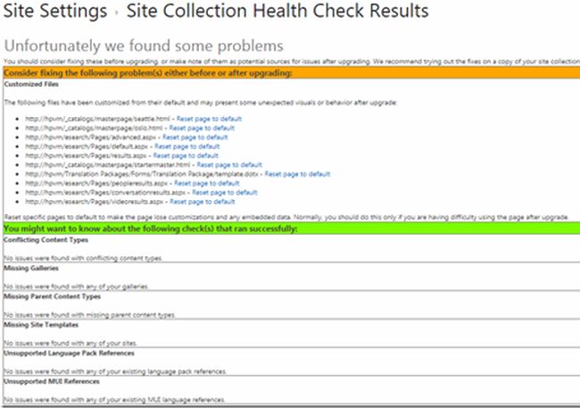 site collection health check results